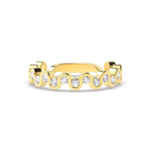 Channel Setting Round Yellow Gold Wave Eternity Diamond Rings