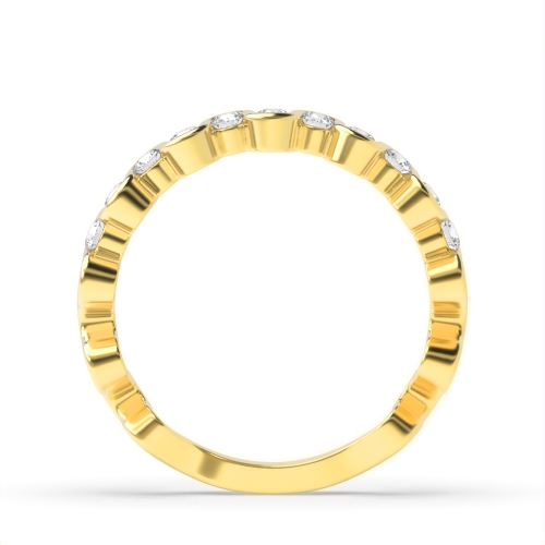 Channel Setting Round Yellow Gold Wave Eternity Diamond Rings