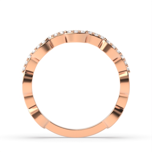 Pave Setting Round Rose Gold Zig zag Unusual Wedding Diamond Rings