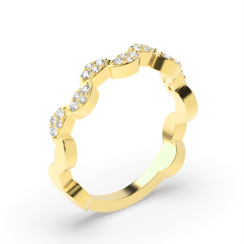 Pave Setting Round Yellow Gold Zig zag Eternity Diamond Rings