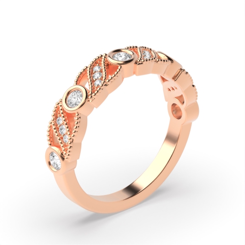 Bezel Setting Round Rose Gold Miligrain vintage Unusual Wedding Diamond Rings