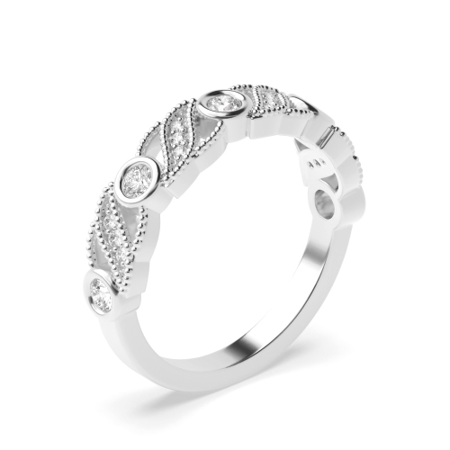 Bezel Setting Round White Gold Miligrain vintage Unique Eternity Bands Diamond Rings