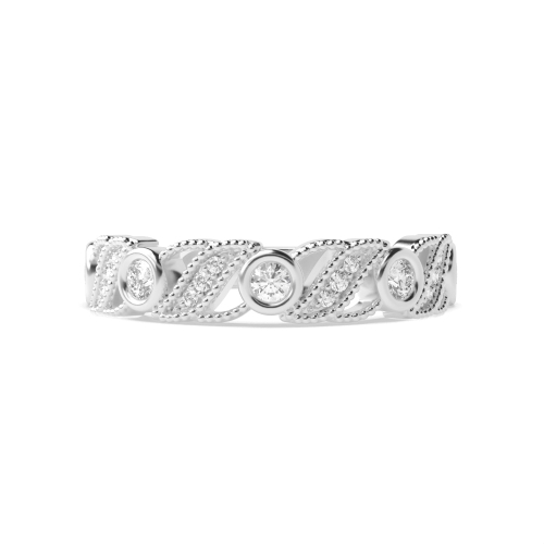 Bezel Setting Round White Gold Miligrain vintage Unique Eternity Bands Diamond Rings