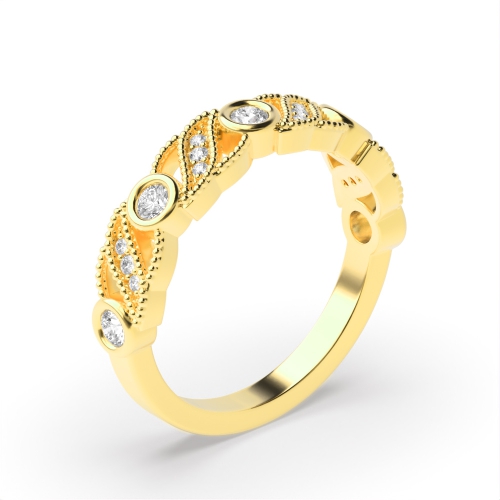 Bezel Setting Round Yellow Gold Miligrain vintage Eternity Diamond Rings
