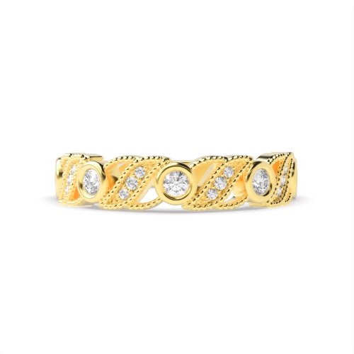 Bezel Setting Round Yellow Gold Miligrain vintage Eternity Diamond Rings