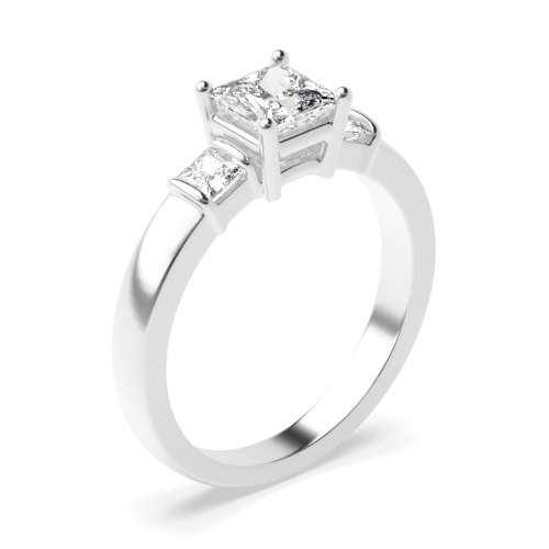4 prong setting round diamond trilogy engagement ring