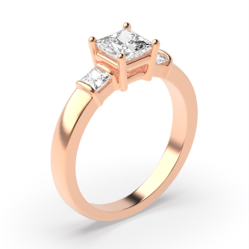 4 Prong Princess Rose Gold Luxury Trilogy Engagement Rings