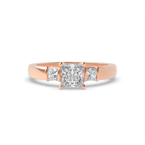 4 Prong Princess Rose Gold Luxury Trilogy Engagement Rings