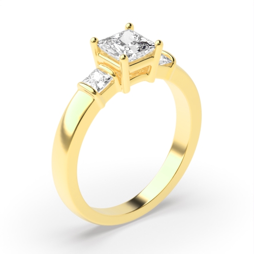 4 Prong Princess Yellow Gold Luxury Trilogy Engagement Rings