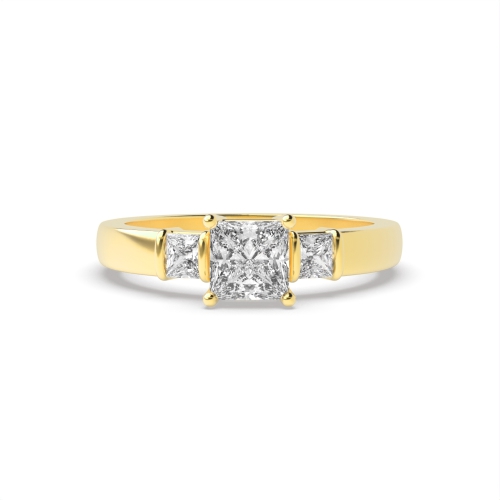4 Prong Princess Yellow Gold Luxury Trilogy Engagement Rings