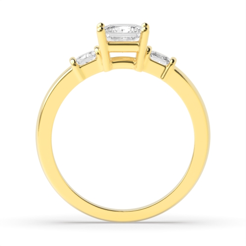 4 Prong Princess Yellow Gold Luxury Trilogy Engagement Rings
