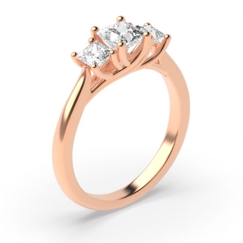 4 Prong Princess Rose Gold Refined Trilogy Engagement Rings
