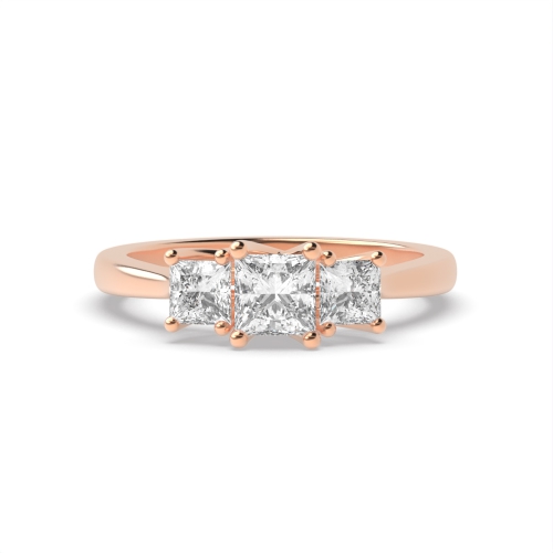 4 Prong Princess Rose Gold Refined Trilogy Engagement Rings