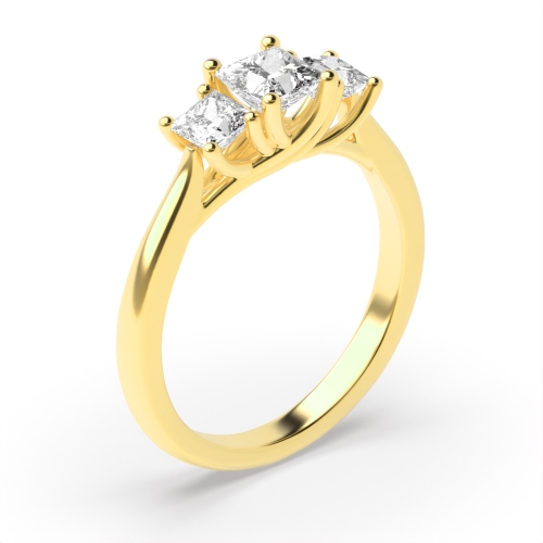 4 Prong Princess Yellow Gold Refined Trilogy Engagement Rings