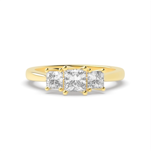 4 Prong Princess Yellow Gold Refined Trilogy Engagement Rings