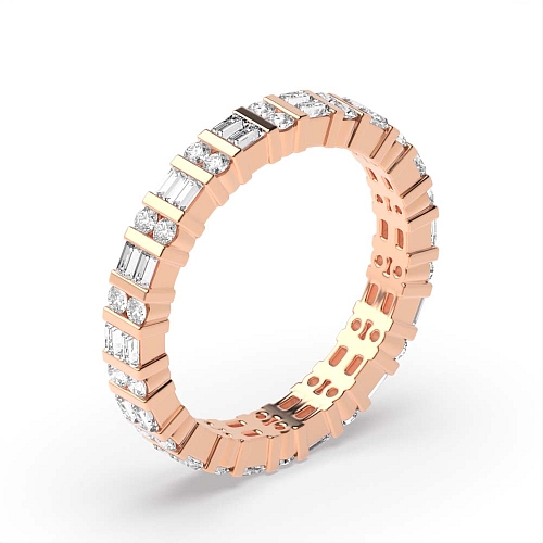 Channel Setting Round/Baguette Rose Gold Ecliptic veil Diamond Rings