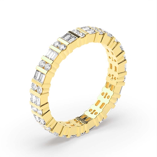 Channel Setting Round/Baguette Yellow Gold Ecliptic veil Diamond Rings