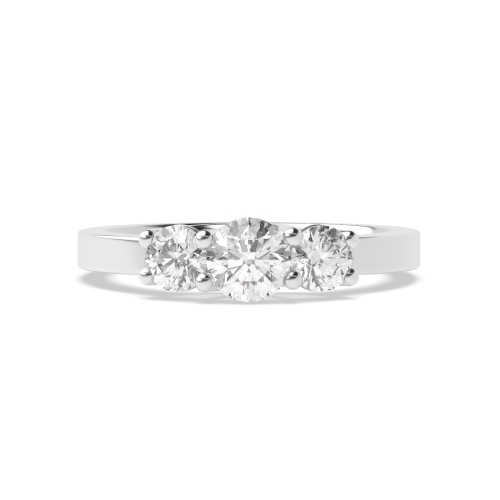 4 Prong Round Spectra bands Naturally Mined Diamond Trilogy Engagement Rings
