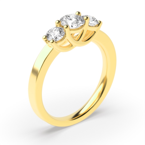 4 Prong Round Yellow Gold Spectra bands Trilogy Engagement Rings