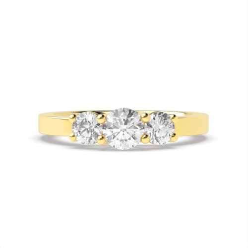 4 Prong Round Yellow Gold Spectra bands Trilogy Engagement Rings