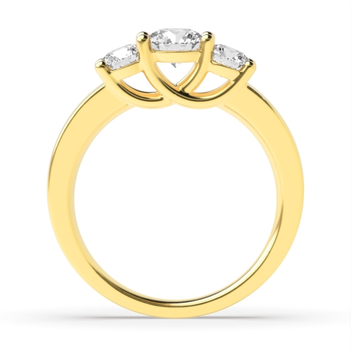 4 Prong Round Yellow Gold Spectra bands Trilogy Engagement Rings