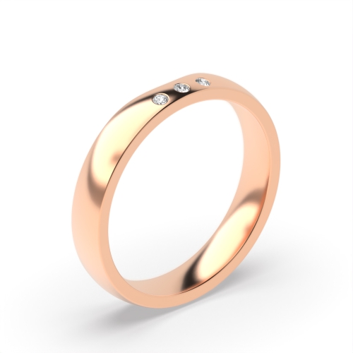 Flush Setting Round Rose Gold Band Diamond Rings
