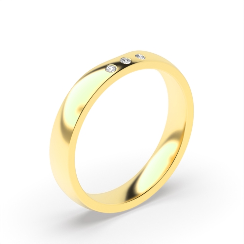 Flush Setting Round Yellow Gold Band Diamond Rings
