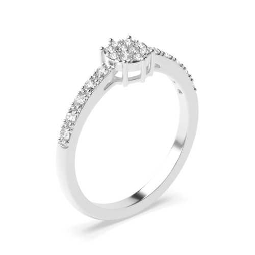 Pave Setting Round Side Stone Engagement Rings