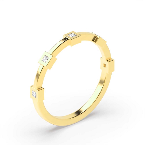 Bezel Setting Princess Yellow Gold Ethereal whisper Engagement Rings