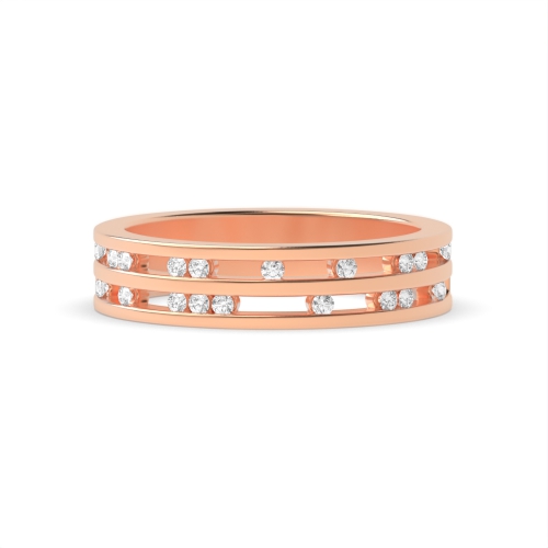 Pave Setting Round Rose Gold Aurora cascade Eternity Engagement Rings
