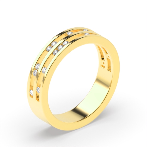 Pave Setting Round Yellow Gold Aurora cascade Eternity Engagement Rings