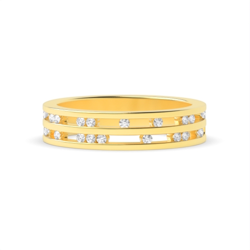 Pave Setting Round Yellow Gold Aurora cascade Eternity Engagement Rings