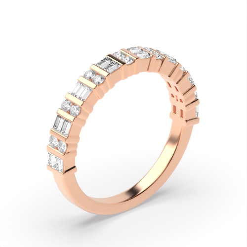 Channel Setting Round/Baguette Rose Gold Pure Eternity Diamond Rings