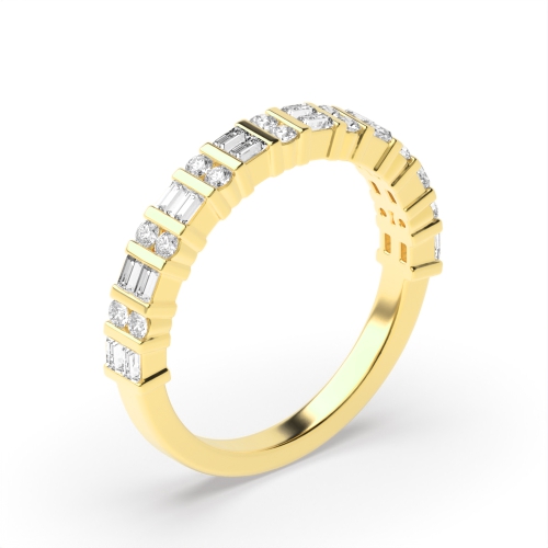 Channel Setting Round/Baguette Yellow Gold Pure Eternity Diamond Rings
