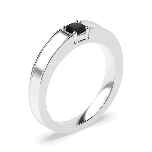 4 Prong Round Singleal stacking Black Diamond Rings