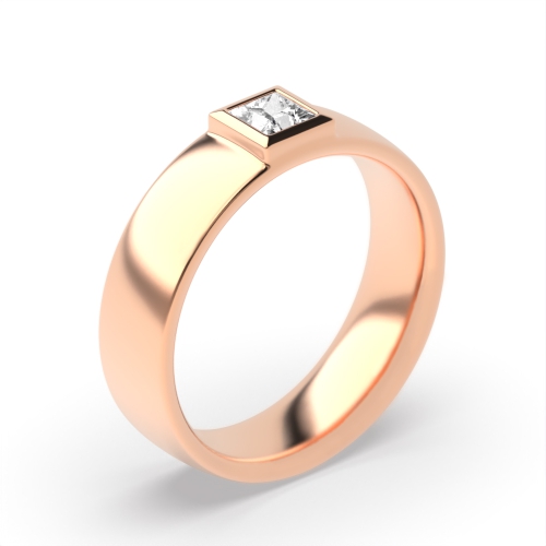 Bezel Setting Princess Rose Gold Low set Diamond Rings