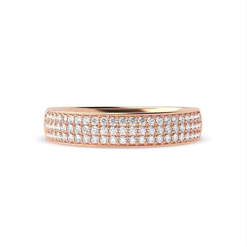 Pave Setting Round Rose Gold 3 row 5.00mm Diamond Rings