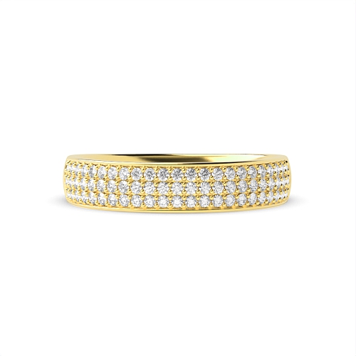 Pave Setting Round Yellow Gold 3 row 5.00mm Diamond Rings