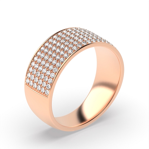 Pave Setting Round Rose Gold Wide Diamond Rings