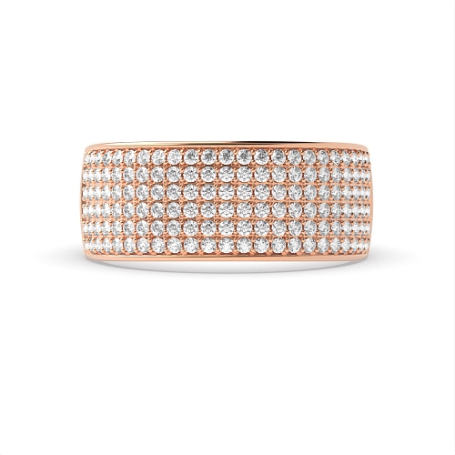 Pave Setting Round Rose Gold Wide Diamond Rings