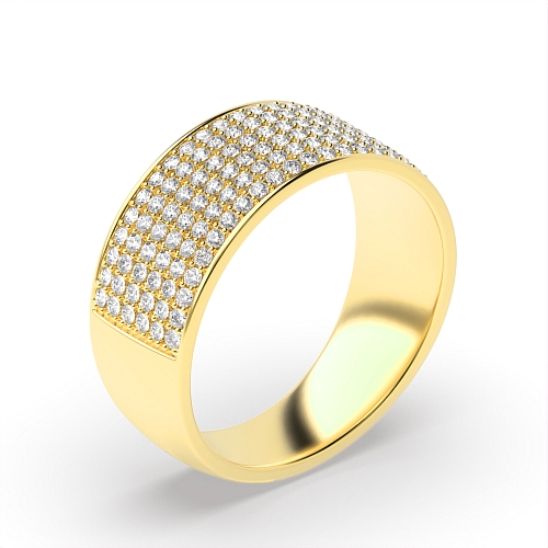 Pave Setting Round Yellow Gold Wide Diamond Rings