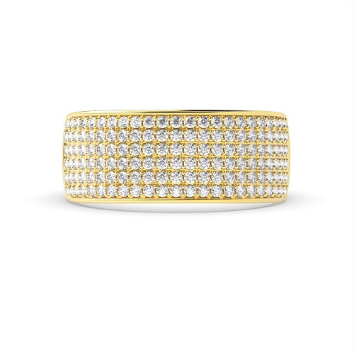 Pave Setting Round Yellow Gold Wide Diamond Rings