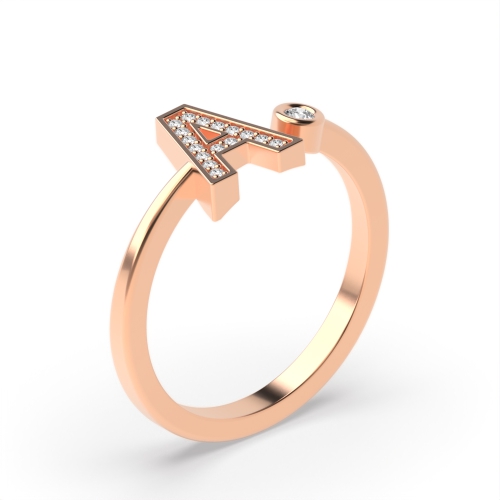 Bezel Setting Round Rose Gold Alphabet letter a Engagement Rings