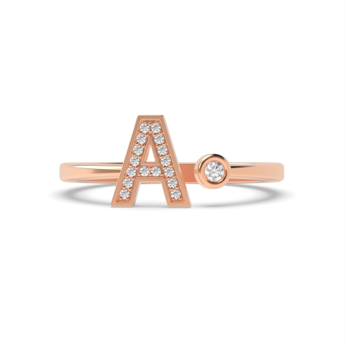Bezel Setting Round Rose Gold Alphabet letter a Engagement Rings
