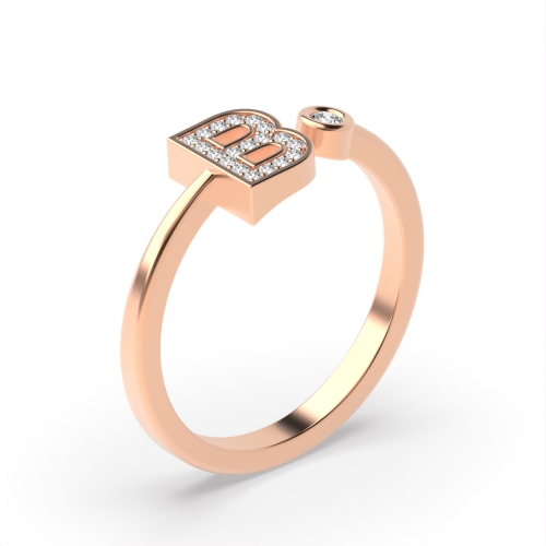 Bezel Setting Round Rose Gold Alphabet letter b Engagement Rings