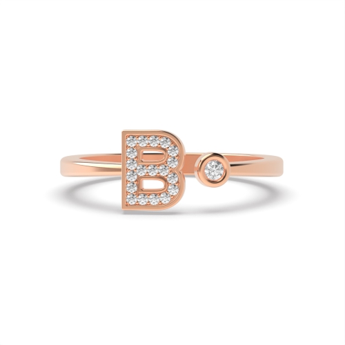 Bezel Setting Round Rose Gold Alphabet letter b Engagement Rings