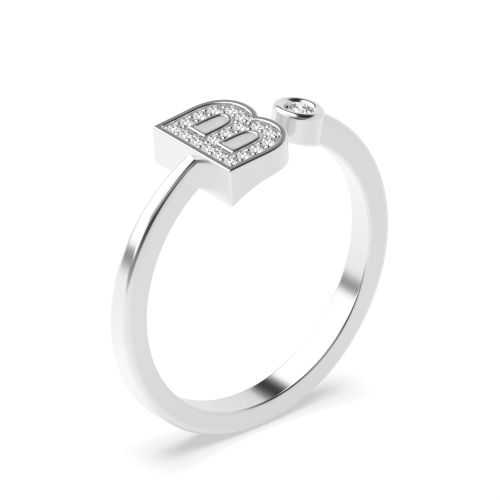 Bezel Setting Round Alphabet letter b Engagement Rings
