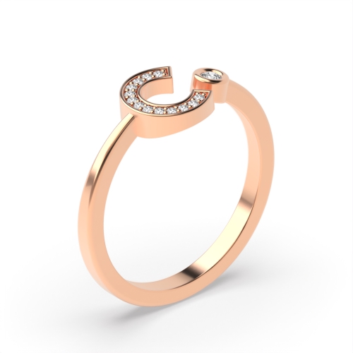 Bezel Setting Round Rose Gold Alphabet letter c Engagement Rings