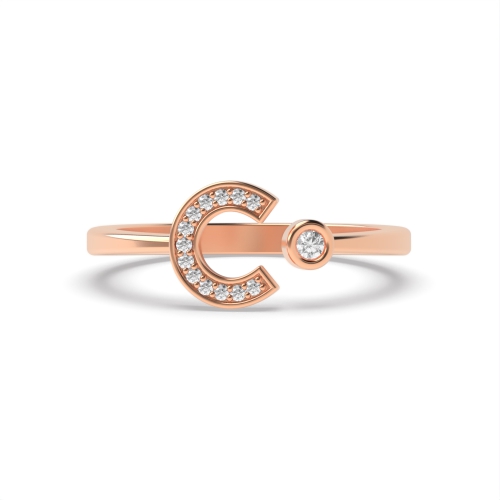 Bezel Setting Round Rose Gold Alphabet letter c Engagement Rings
