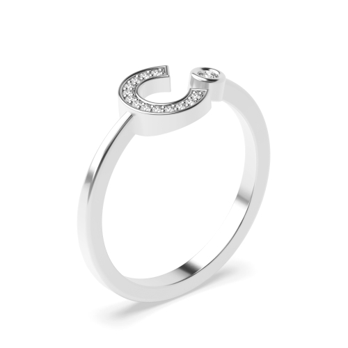 Bezel Setting Round Alphabet letter c Engagement Rings